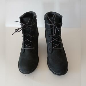 Timberland Black Leather Wedge Heel Boots